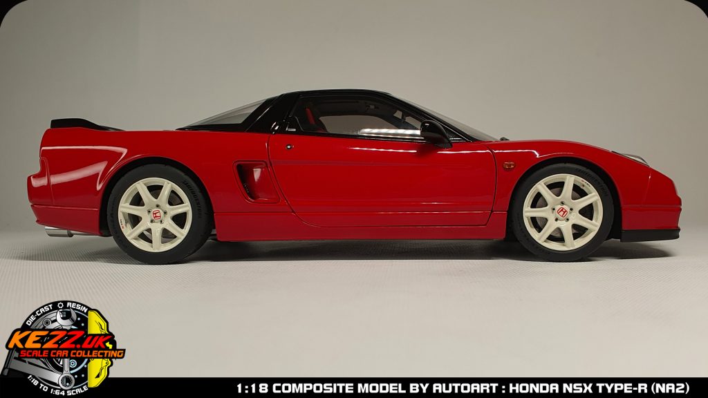 The Honda NSX-R by AutoArt, Composite Diecast model in Formula Red, orthographic side view.